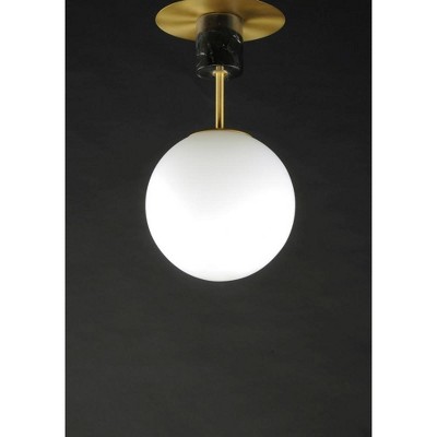Satin Brass and Black Globe Ceiling Light with Glass Shade