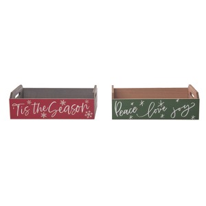 Transpac MDF Merry Container Set of 2 Christmas Home Decorations - 1 of 2