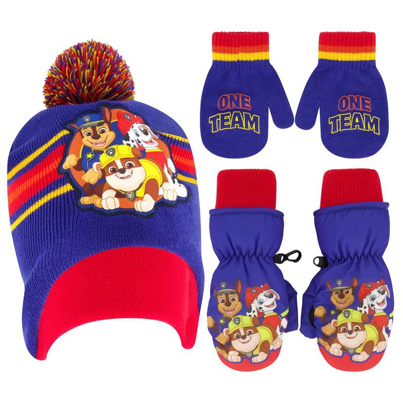 Paw Patrol Boys Winter Hat with Knit and Insulated Ski Mittens Set, Toddlers Ages 2-4, 1 of 2