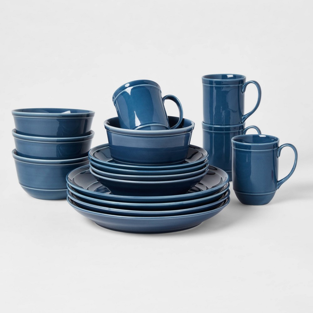 16pc Porcelain Courtland Dinnerware Set Blue - Threshold