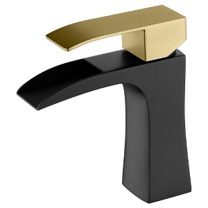 Sumerain Waterfall Deck Mount Bathroom Sink Faucet Single Hole SUS304 Stainless Steel, Black& Gold - 1 of 4