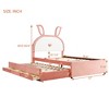 CAVINAS Full Bed Frames for Kids, Bed Frame with Rabbit-Shaped Headboard, Upholstered Platform, Trundle and 3 Drawers, Embedded LED Lights, Pink - 3 of 4