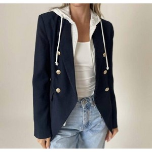 Women's Double Breasted Blazer With Hoodie - SIX/FIFTY - 1 of 3