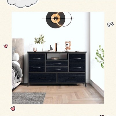 Garvee Space-Saving Dresser TV Stand with 8 Drawers, Power Outlet & LED Lights – Ideal for 55'' TVs in Any Room,Brown