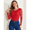 Allegra K Women's Slim Fit Sheer-Long-Sleeves Flower Embroidery Lace Top - 2 of 4