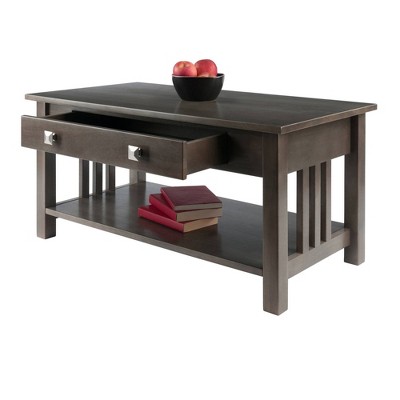 Transitional Oyster Gray Rectangular Coffee Table with Storage
