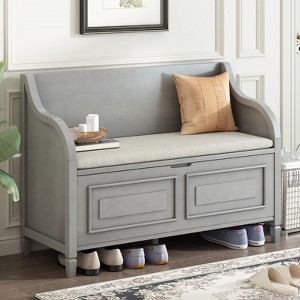 KTMBDW Storage Bench with Storage, Entryway Bench with Comfy Seat and High Back, Rustic Solid Wood Bench for Bedroom, Hallway - 1 of 4