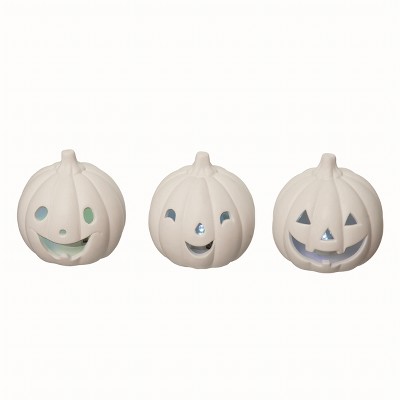 Transpac Ceramic White Halloween Light Up Jack-O-Lantern Set of 3