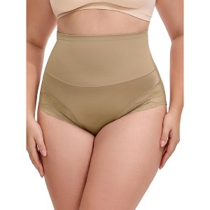 INSPIRE CHIC Women's Lace Trimmed Underwear Tummy Control High Waisted Soft Breathable Full Coverage Briefs - 1 of 4