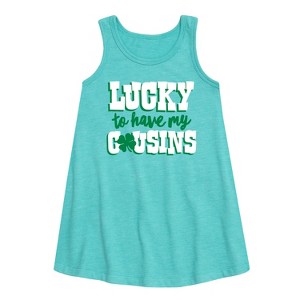 - Instant Message - St. Patrick's Day Lucky to Have My Cousins Graphic Sleeveless Aline Dress - 1 of 3