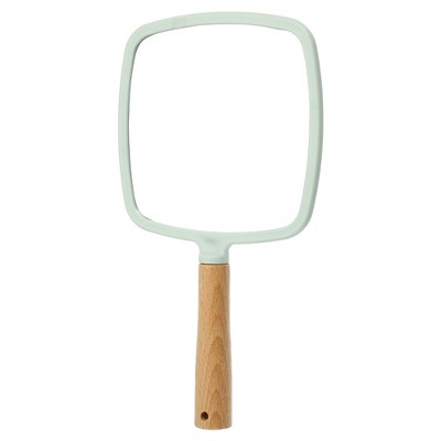 Unique Bargains Square Portable Handheld Wood Handle Vanity Cosmetic Makeup Mirror 1 Pc