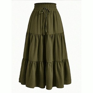 Womens Tiered Skirts A Line Flowy Skirts Elastic Waist Drawstring Wasit Dress Floral Maxi Skirts - 1 of 4