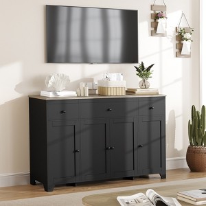 1 Particleboard Sideboard 15Mm E1 4-Door 3-Drawer Dining Cabinet with Durable Construction, Spacious Storage, Stylish Design, Easy Assembly - 1 of 4