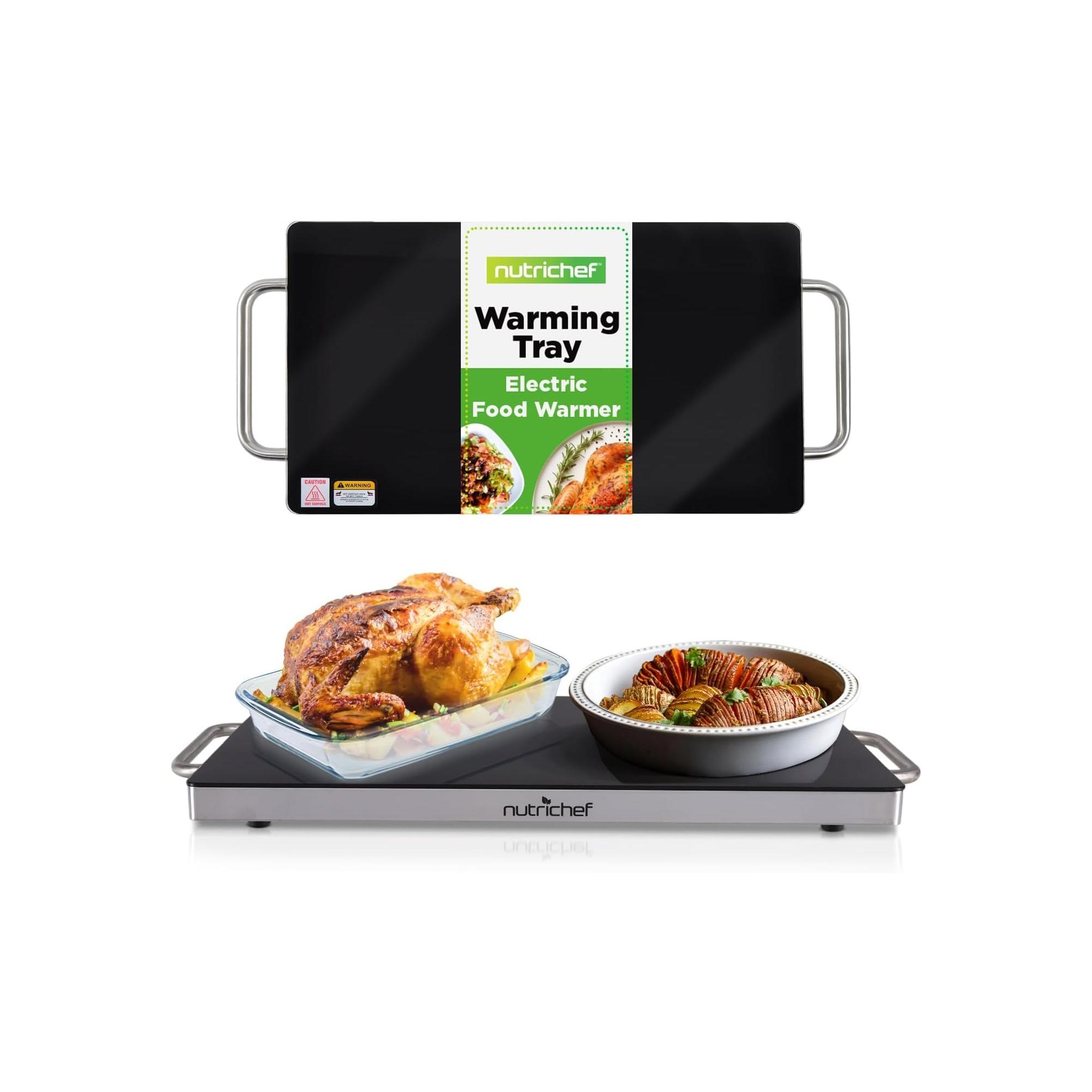NutriChef Electric Warming Tray – Food Warmer with Non-Stick Heat-Resistant Glass Plate (19.8" x 11.9" Heating Surface)