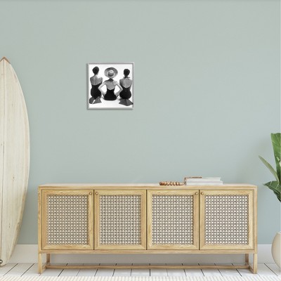 Gray Framed Monochrome Vintage Beach Canvas Print, 17 x 17