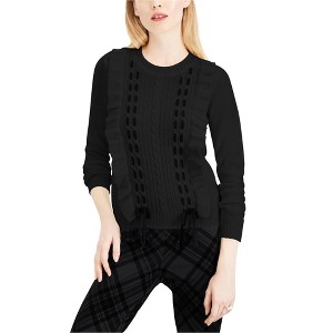 maison Jules Womens Ruffle Lace Pullover Sweater, Black, Large - 1 of 1
