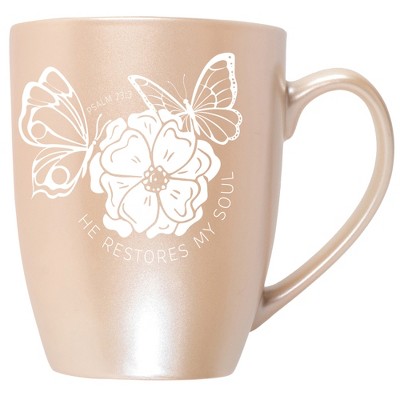 Elanze Designs He Restores My Soul Psalm 23:3 Precious Pearl 10 ounce New Bone China Coffee Cup Mug