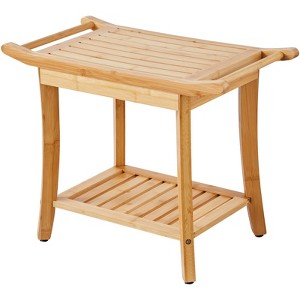 VEVOR Bamboo Shower Bench, 24 x 13.8 x 18.9 in, Waterproof Shower Stool Chair with Storage Shelf Handle, 300 lbs Load Capacity, Natural Bamboo - 1 of 4