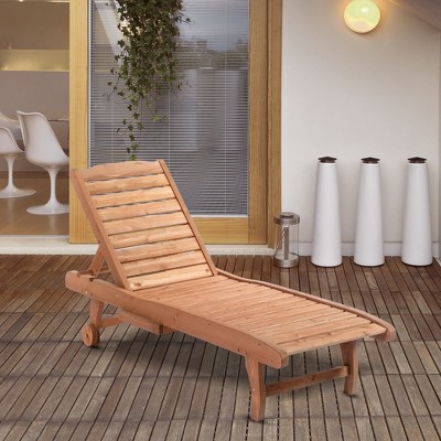 Red Wood Look Outdoor Chaise Lounge with Pull-Out Tray