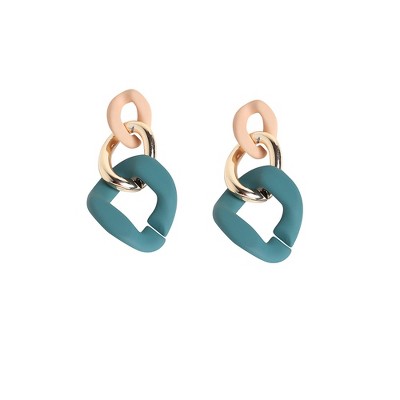 Women's Chainlink Drop Earrings - Teal Green