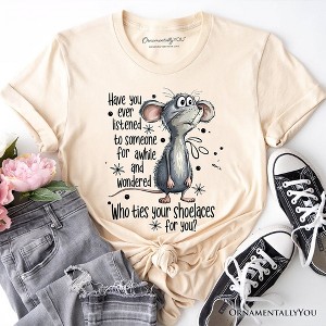Funny Mouse Sarcastic T-Shirt, Who Ties Your Shoelaces Humor Quote Tee Natural S - 1 of 4