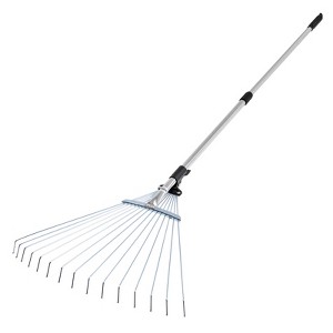 VEVOR Leaf Rake, 15 Metal Tines, Adjustable Garden Rake for Lawns with ...