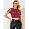 Allegra K Women's Christmas Sequin Shiny Glitter Crop Sheer Short Sleeves Tassel T-Shirt - 2 of 4
