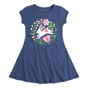 Girls' - Instant Message - Scandinavian Bunny With Flowers Fit & Flair Cap Sleeve Dress - 1 of 4