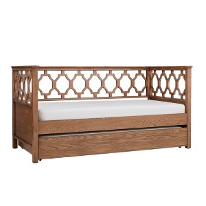 Twin Over Twin Jules Quatrefoil Back Wood Daybed and Trundle Walnut Brown - Inspire Q, Brown Brown