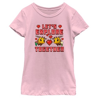 Girl's Minecraft Let's Explore Together Valentine Bee T-Shirt