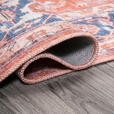 Maris Blue and Orange Medallion Washable Area Rug