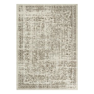 Washable Vintage Floral Distressed Rug Non Slip Low Pile Rug Soft Throw Floor Cover Foldable Indoor Carpet for Living Room Bedroom Playroom Nursery - 1 of 4