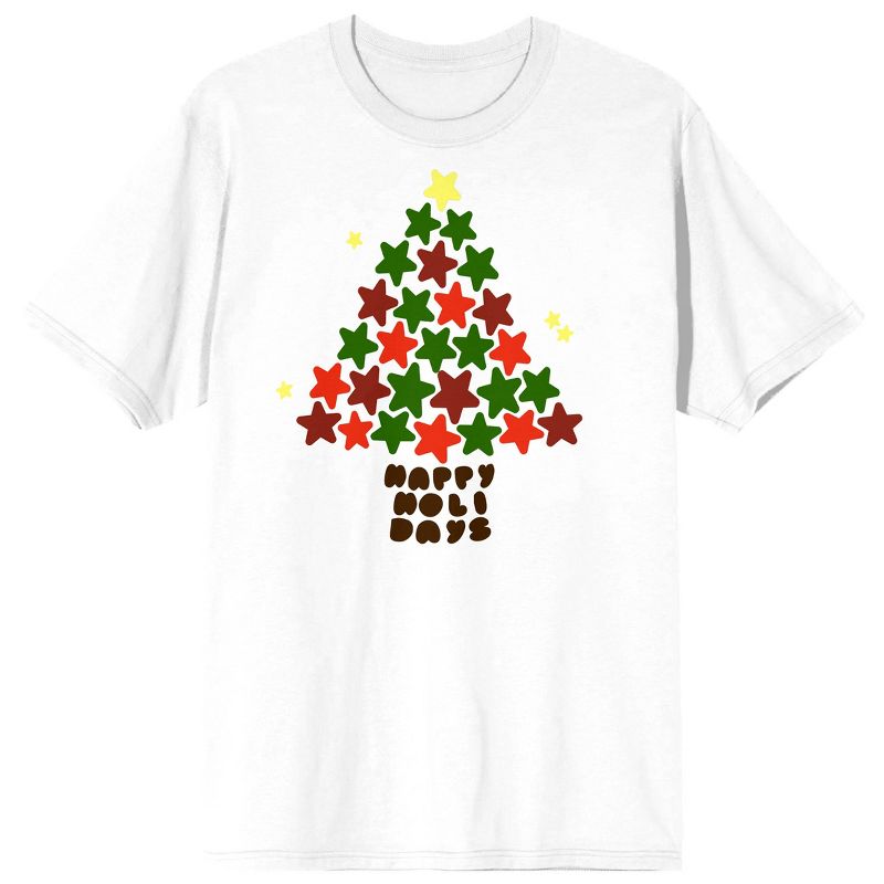 Seasonal Shapes Star Christmas Tree Crew Neck Short Sleeve White Adult T-shirt, 1 of 4