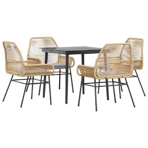 vidaXL Patio Dining Set with Cushions Outdoor Dining Furniture Poly Rattan Glass - Brown 31.5" x 31.5" x 29.1" 4 Piece - 1 of 4