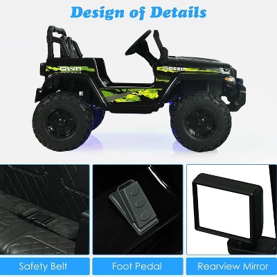 12V Black and Green SUV Ride-On Toy with LED Lights