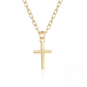 Clotth Sterling Silver Cross Pendant Necklace - 925 Pure Silver with Gold Plating, Minimalist Style for Women, Chain Jewelry Gift - 1 of 4