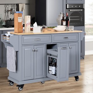 Wood Top Kitchen Island Cart with Wheels, Drawers, Spice Rack, Rolling Storage Cabinet for Kitchen or Dining-The Pop Home - 1 of 4