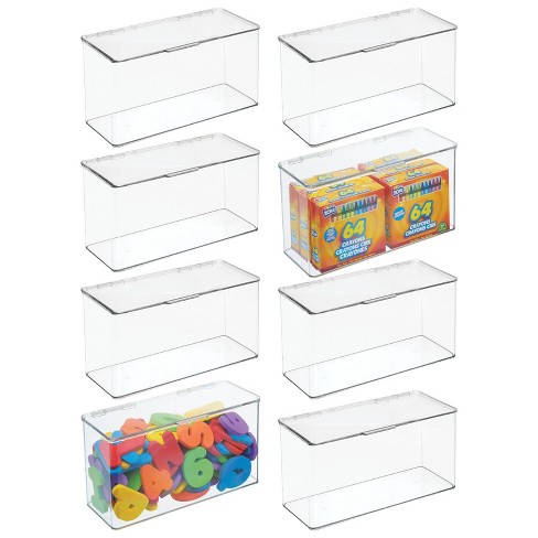 mDesign Plastic Stackable Toy Storage Bin Box with Hinge Lid, 8