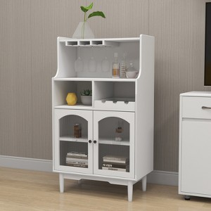 KWPZQEB Wine Bar Rack Cabinet, Buffet Cabinet with Removable Wine Rack & Wine Glass Rack, Coffee Bar with Glass Doors & Shelf for Kitchen, Living Room - 1 of 4