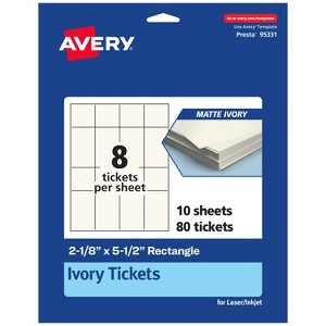 Avery Printable Rectangle Tickets, 2-1/8" x 5-1/2", Matte Ivory Cardstock, Laser/Inkjet, 80 Total - 1 of 4