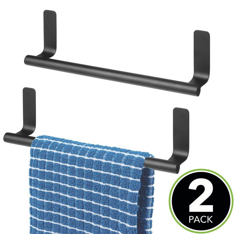mDesign Steel Wall-Mounted Self-Adhesive Towel Rack Holder - 2 Pack, 2 of 8