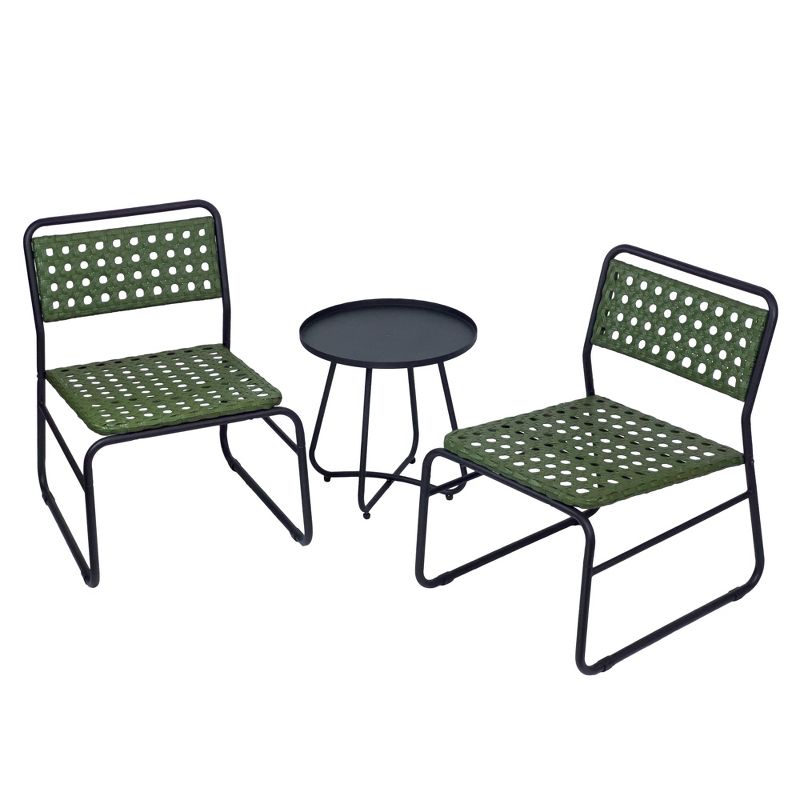 Kinger Home 3-Piece Outdoor Patio Bistro Table and Chairs Set of 2, Rattan Wicker Cast Aluminum Patio Furniture, Green, 1 of 11