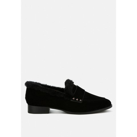 Женские туфли Rag & Co Womens Allie Fur Trim Suede Loafers 8