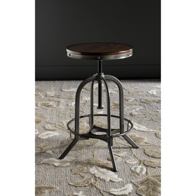 Burnt Oak and Antique Iron Adjustable Swivel Stool