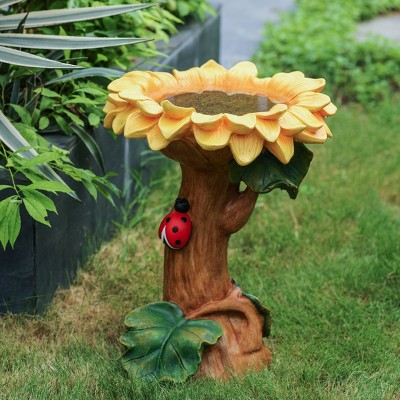 Yellow Sunflower Resin Birdbath with Ladybug Accent