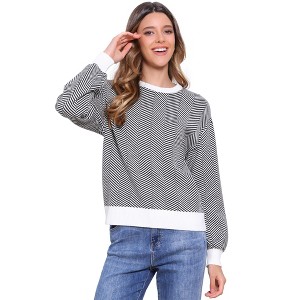 INSPIRE CHIC Women's Crew Neck Contrast Long Lantern Sleeve Casual Tops - 1 of 4