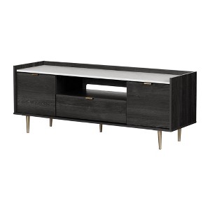 South Shore Hype TV Stand for TVs up to 75" Gray Oak/Faux Carrara Marble: Laminated Particle Board, Storage Shelves - 1 of 4