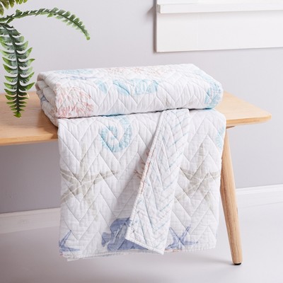Sun-Kissed Island Cotton Quilted Throw - Coastal Coral & Teal