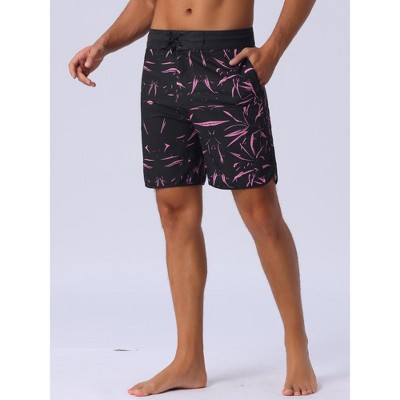 Мужские брюки INSPIRE CHIC Men's Tropical Vocation Elastic Waist Drawstring Hawaiian Print Athletic Swim Trunks Black 32 — фото 2