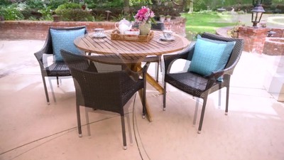 Gray 5-Piece Acacia Wood and Wicker Outdoor Dining Set